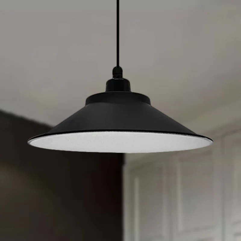 Waterdichte Doorvoer 12"/14" Dia 1 Head Hanging Ceiling Light Cone Shade Metalen Industrial Indoor Pendant Light Black Black