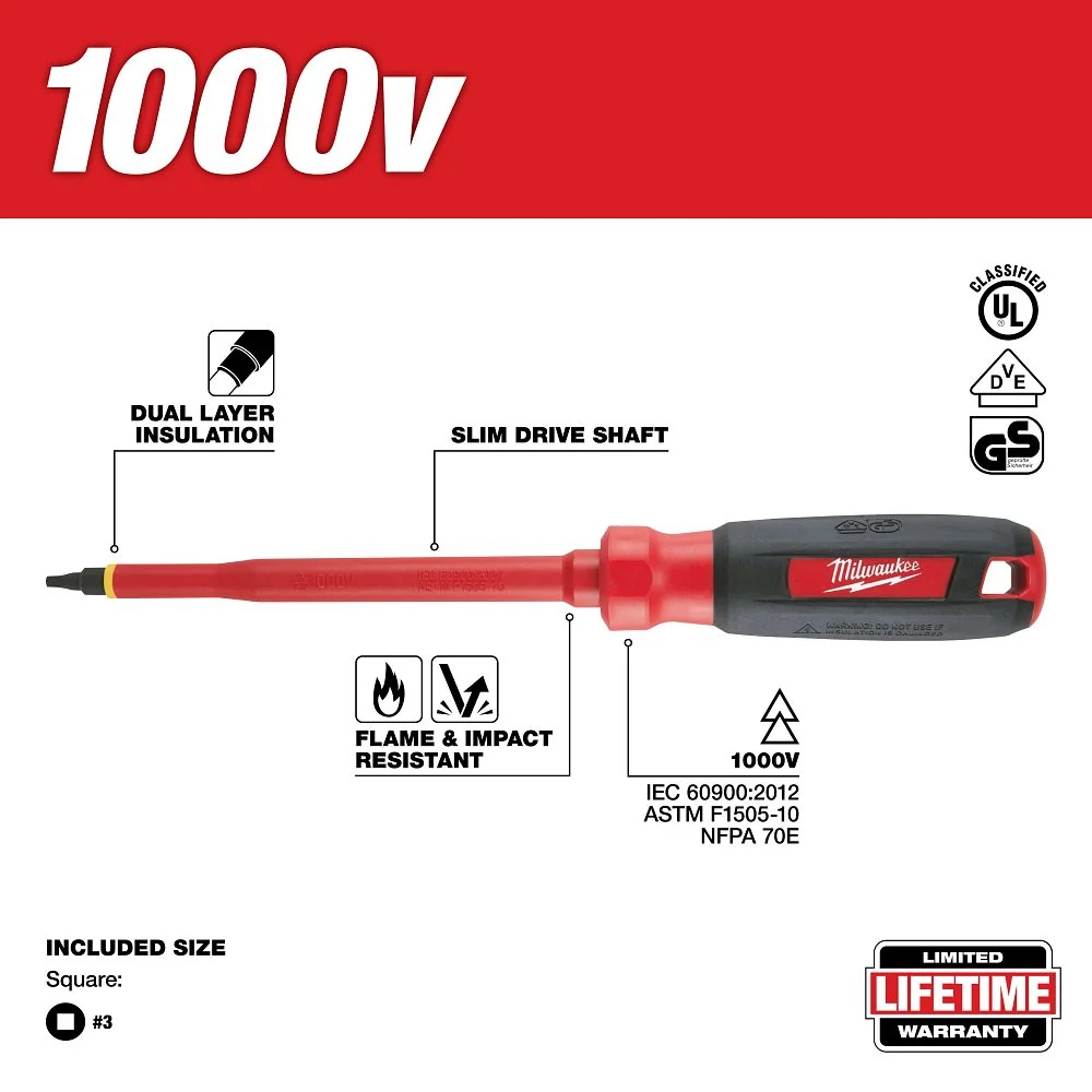 Milwaukee Tools #3 Square - 6 . 1000 V Insul 48-22-2253