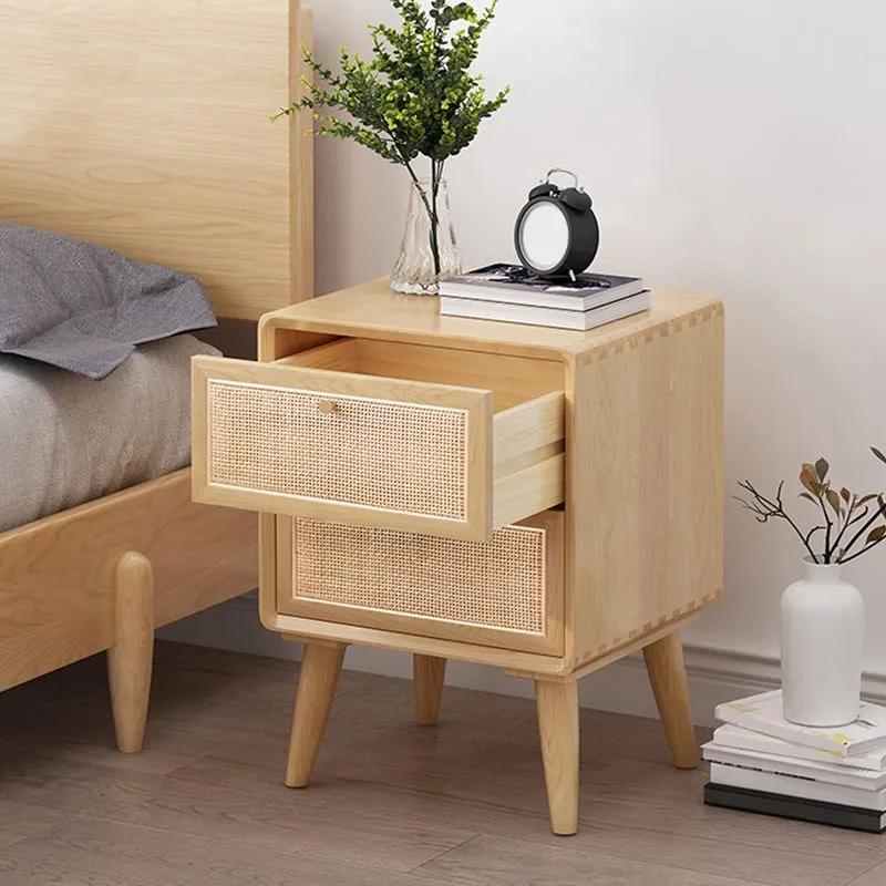 Hoogwaardig Carbide Wicker & Rattan Modern Night Table Effen Wood 2-Drawer Storage 22 Inch H Nightstand Walnut