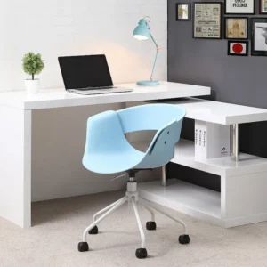 Uitschuifbaar bureau NICEPHORE - Wit gelakt MDF - Draaiend blad 360° voor draaibanken