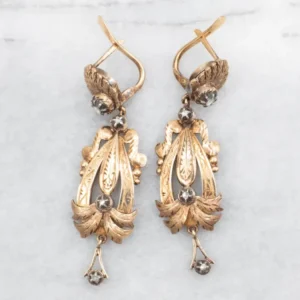 Betonanker Antique Inspired Rose Cut Diamond Drop Earrings