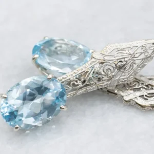Blue Topaz Art Deco Filigree Drop Earrings