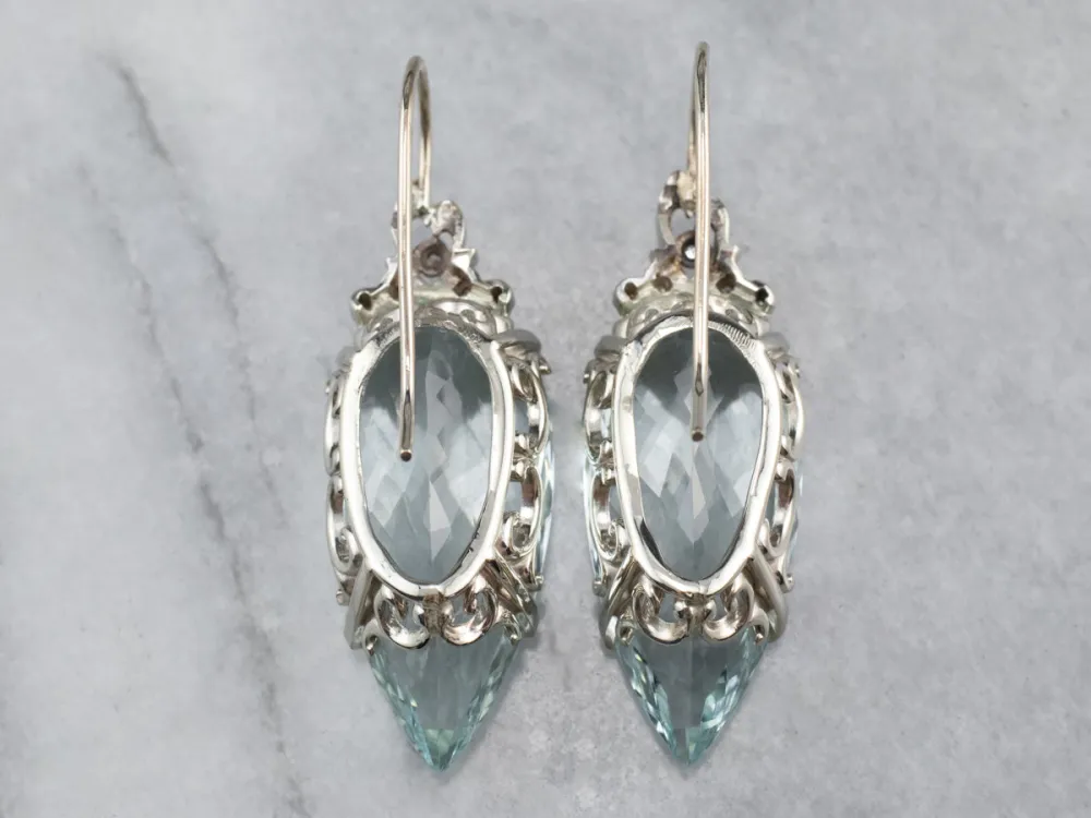 Bold Aquamarine and Diamond Drop Earrings - voor Beton en Metselwerk