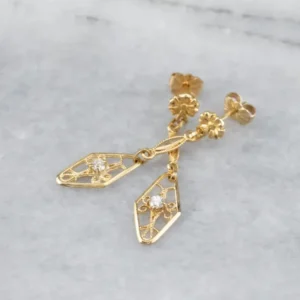 Chemisch anker Floral Diamond Filigree Drop Earrings