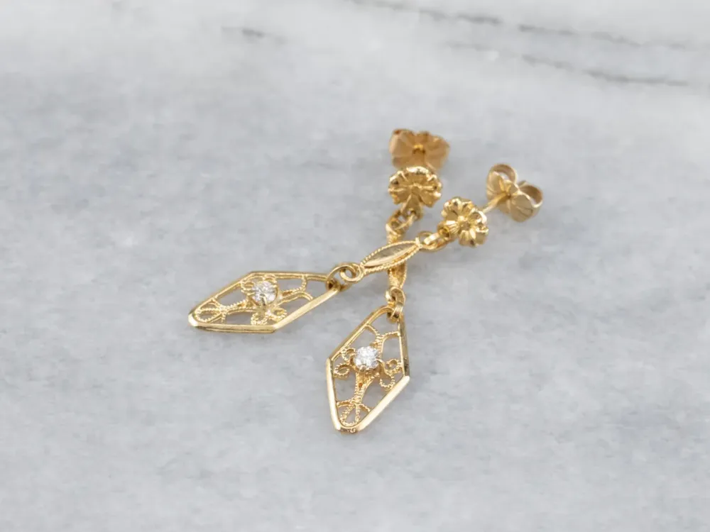Chemisch anker Floral Diamond Filigree Drop Earrings
