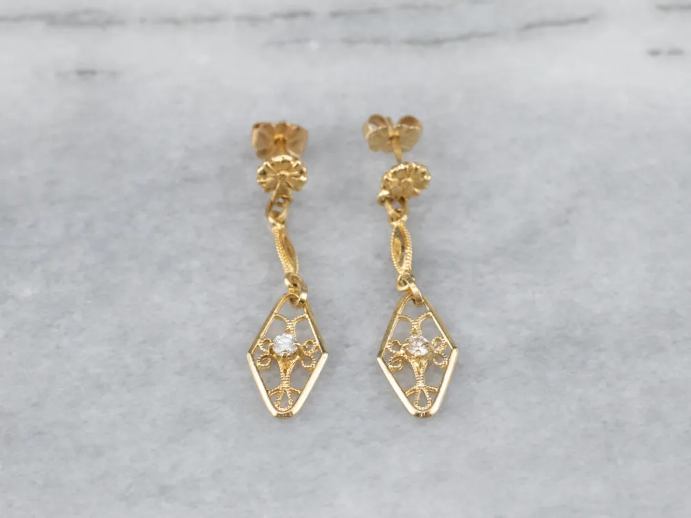 Chemisch anker Floral Diamond Filigree Drop Earrings