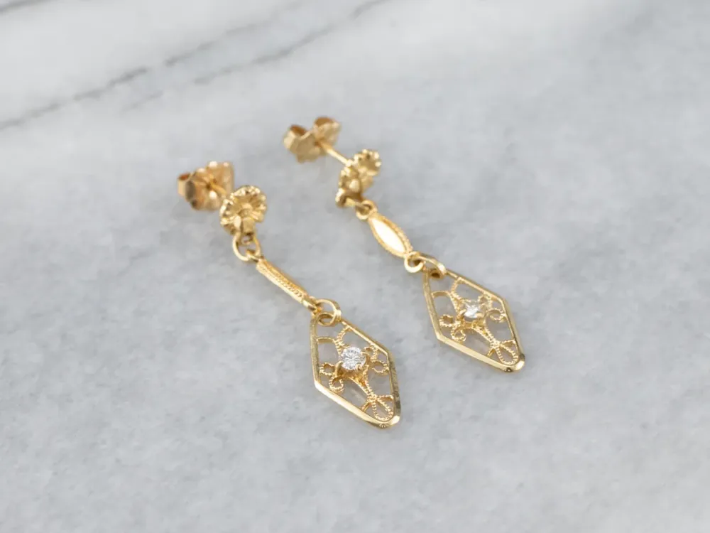 Chemisch anker Floral Diamond Filigree Drop Earrings