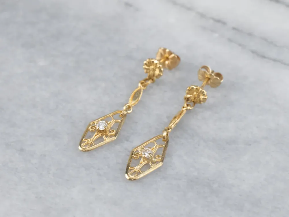 Chemisch anker Floral Diamond Filigree Drop Earrings