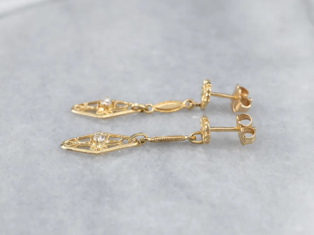 Chemisch anker Floral Diamond Filigree Drop Earrings