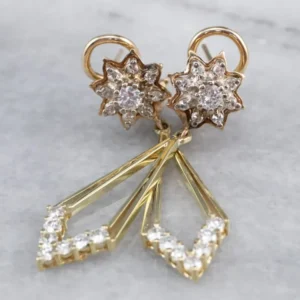 Diamond Gold Statement Drop Earrings