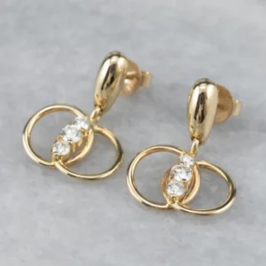Diamond Interlocking Goud Drop Earrings