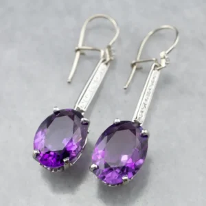 Engraved Amethyst and Diamond Drop Earrings