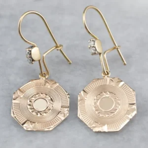 Etched Gold Diamond Drop Earrings