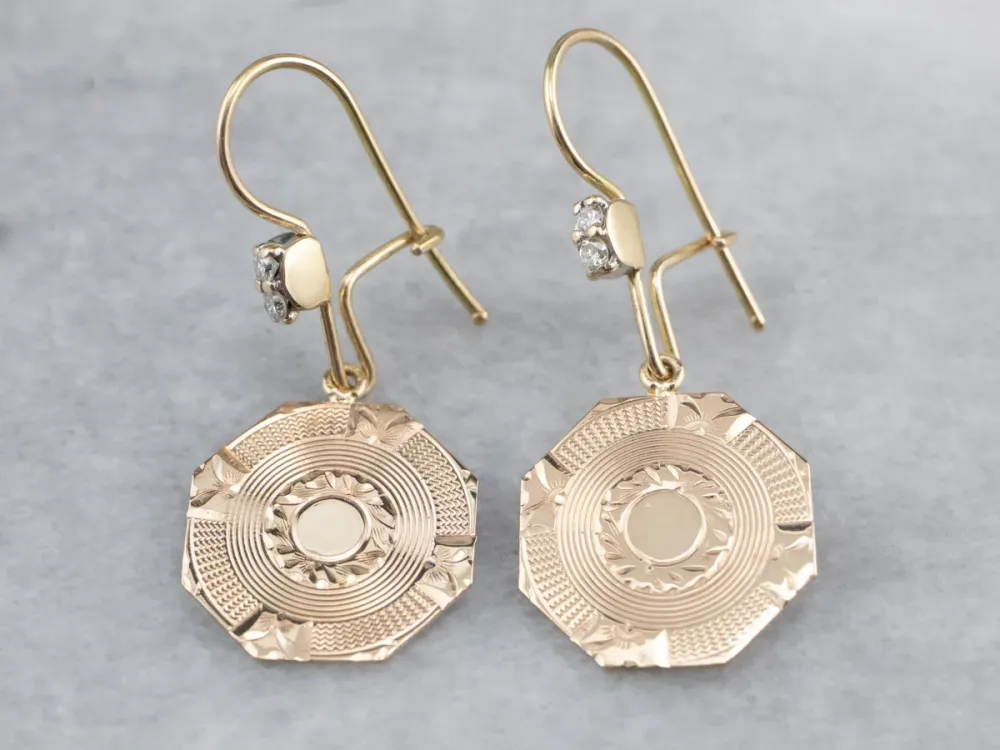 Etched Gouden Diamond Drop Earrings