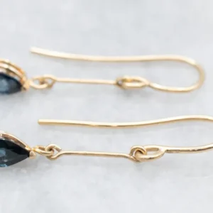 Gold Bar Sapphire Drop Earrings