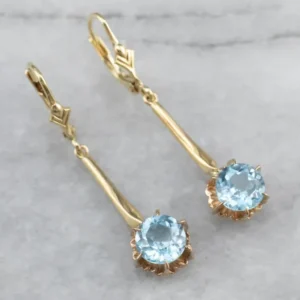 Gold Blue Topaz Drop Earrings