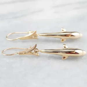 Gold Dolphin Drop Earrings