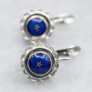 Gold Star Blue Enamel Drop Earrings