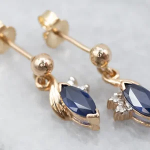 Industrieel Zwaar Belastbaar Marquise Sapphire and Diamond Drop Earrings