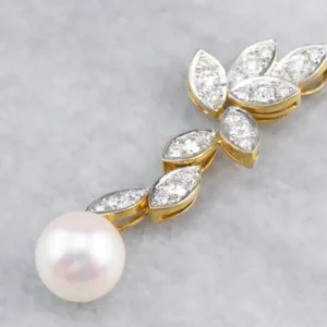 Pearl Diamond Goud Drop Pendant