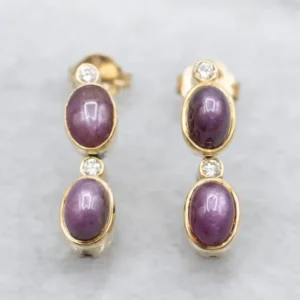 Purple Star Sapphire and Diamond Drop Earrings