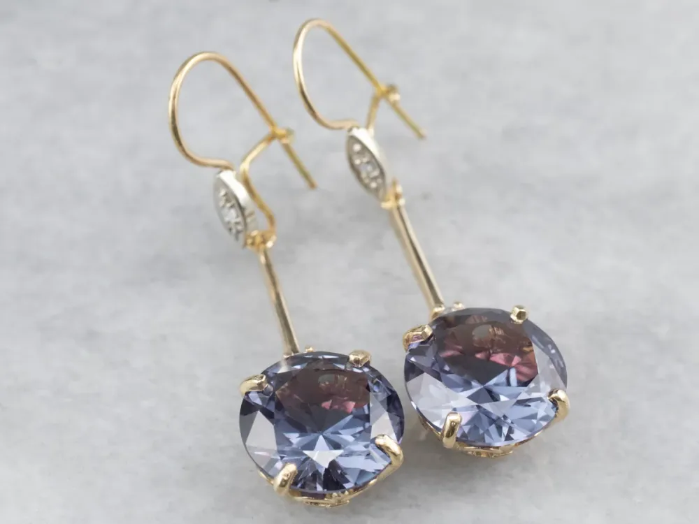 Synthetic Alexandrite Diamond Gouden Drop Earrings