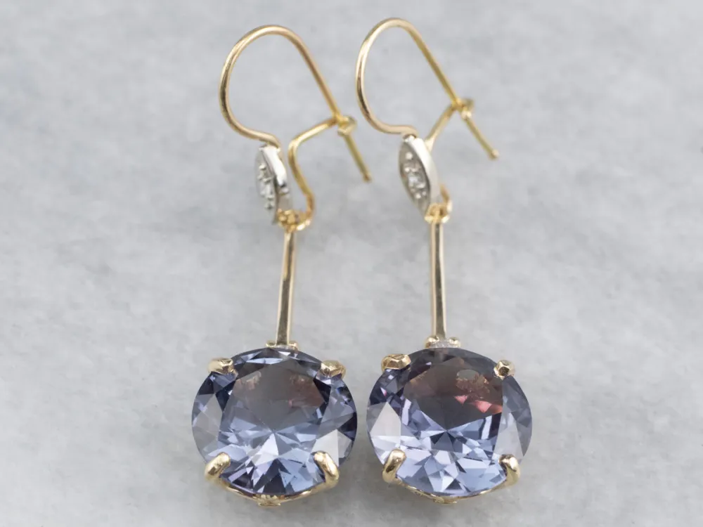 Synthetic Alexandrite Diamond Gouden Drop Earrings