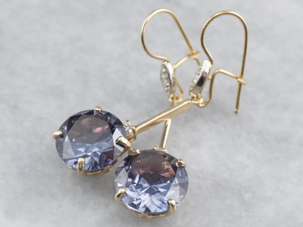 Synthetic Alexandrite Diamond Gouden Drop Earrings