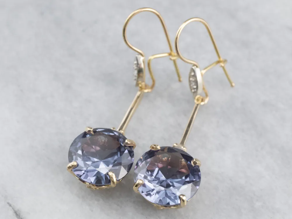 Synthetic Alexandrite Diamond Gouden Drop Earrings