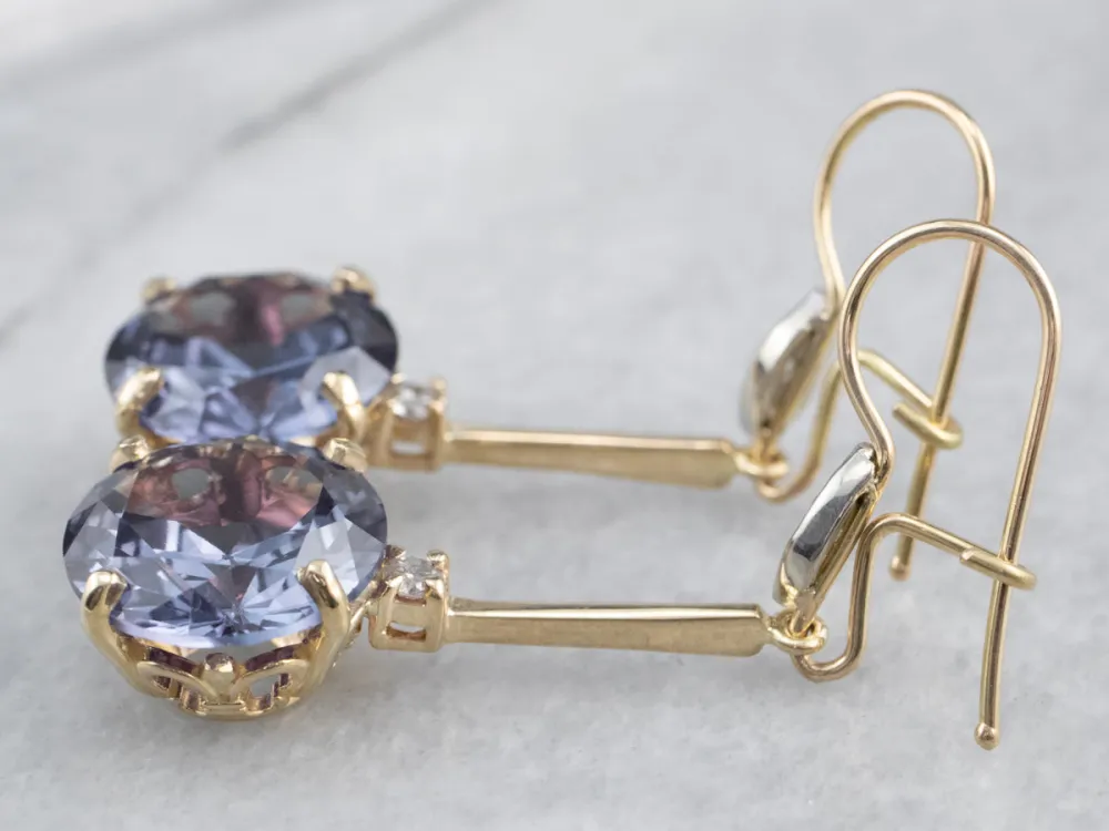 Synthetic Alexandrite Diamond Gouden Drop Earrings