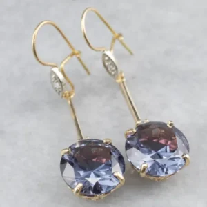 Synthetic Alexandrite Diamond Verguld Drop Earrings | Vuurvast | Corrosiebestendig