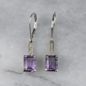 White Gold Amethyst Drop Earrings