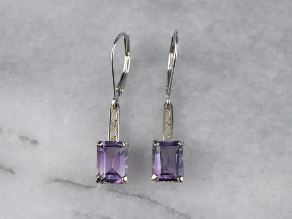White Gold Amethyst Drop Earrings