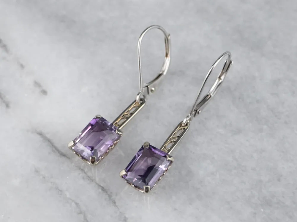 White Gold Amethyst Drop Earrings
