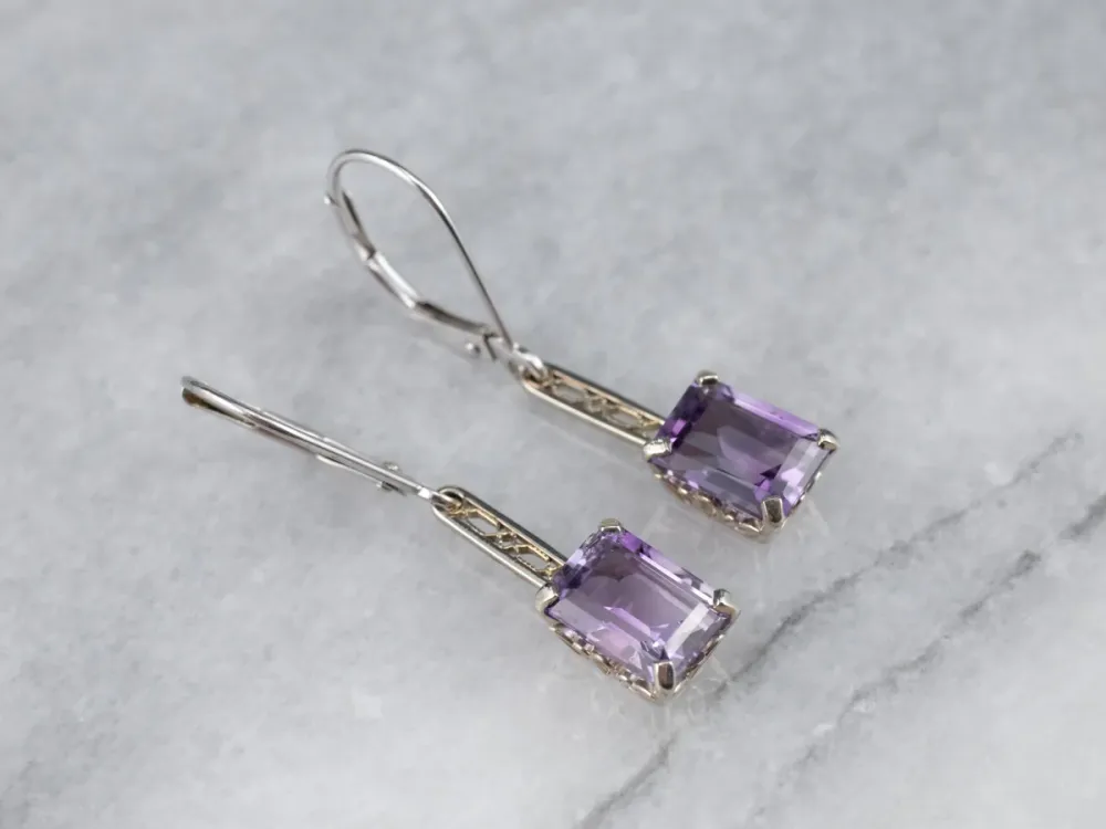 White Gold Amethyst Drop Earrings