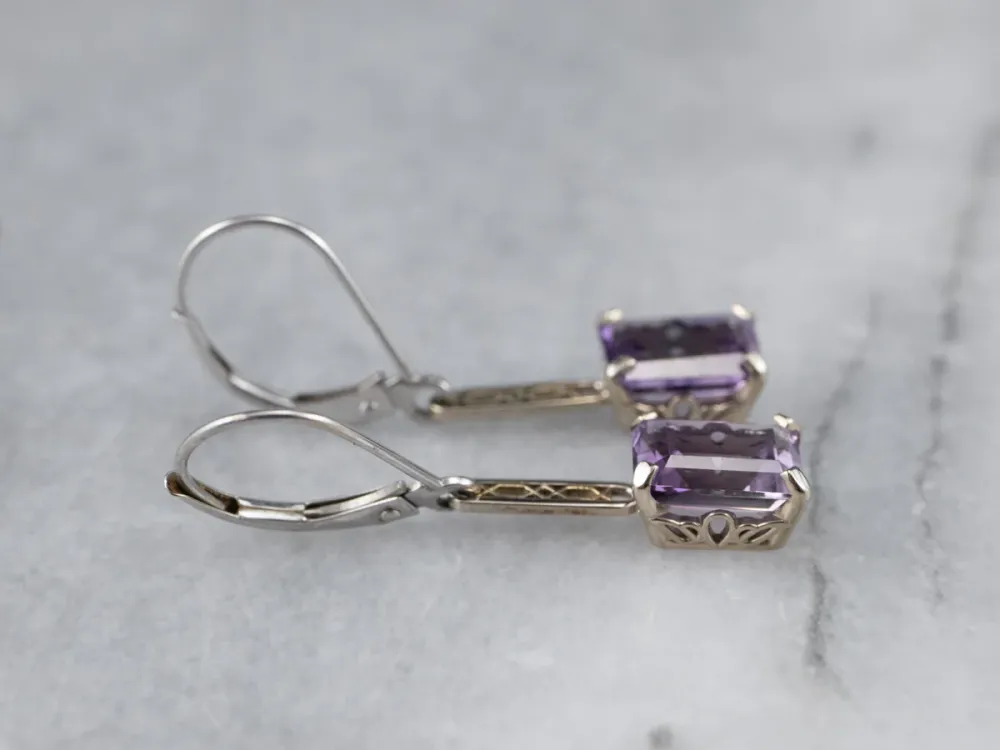 White Gold Amethyst Drop Earrings