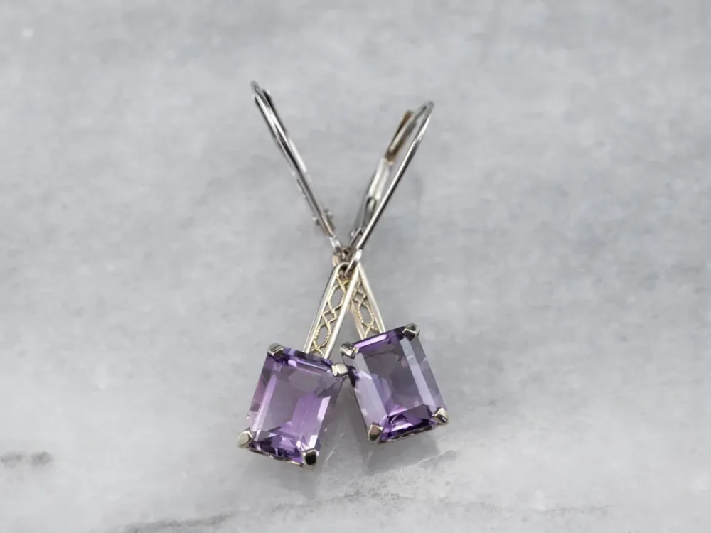 White Gold Amethyst Drop Earrings