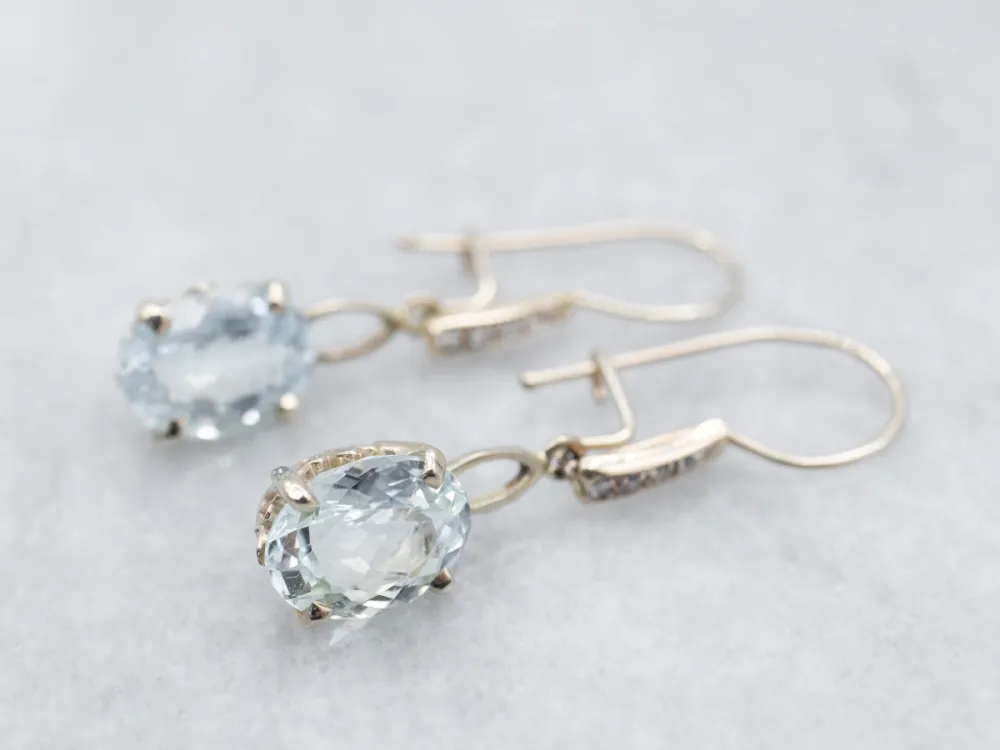 White Gold Aquamarine and Diamond Drop Earrings