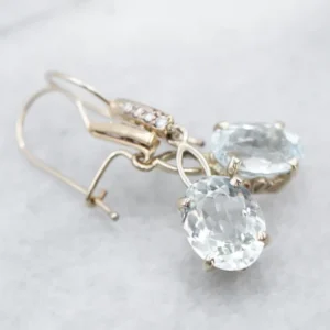 White Verguld Aquamarine and Diamond Drop Earrings
