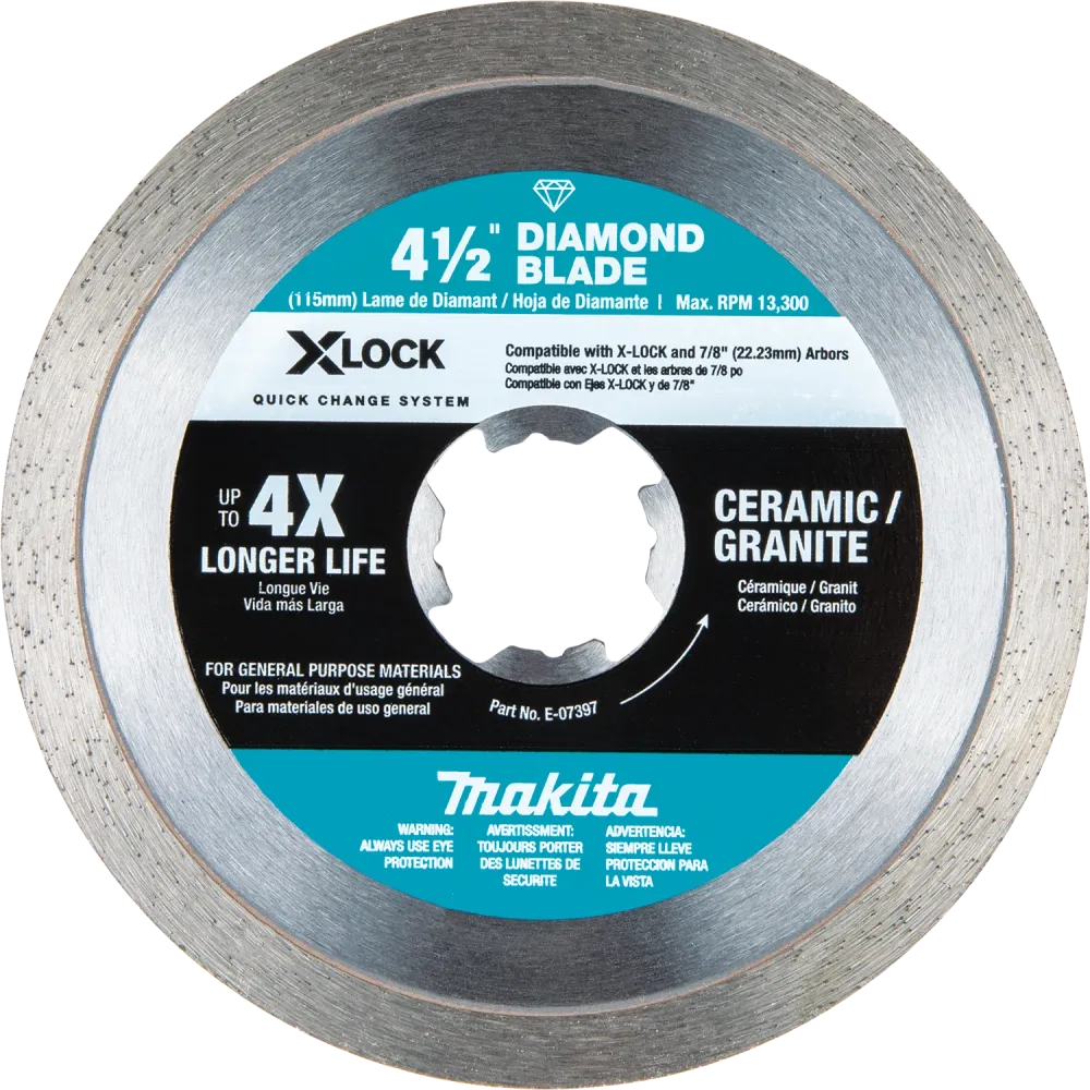MAKITA X‑LOCK 4‑1/2" Continuous Rim Diamond Blade Van keramiek & Granite Cutting