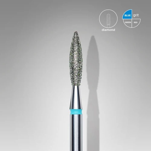 Diamond nail drill bit, “Flame”, 2.3*10 mm, Blauw, STALEKS