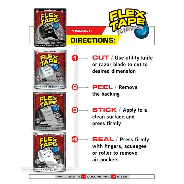 Flex Tape Black Watervast Rubberized Duct Tape 4- x 5-ft