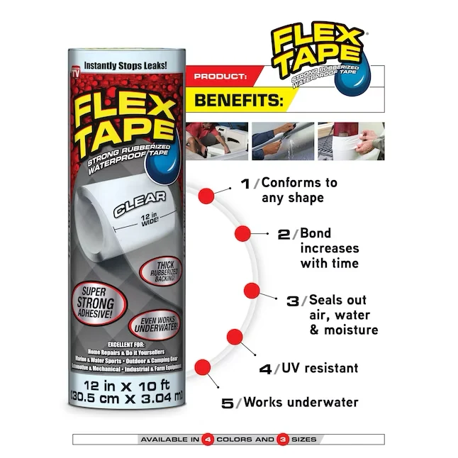 Flex Tape Black Watervast Rubberized Duct Tape 4- x 5-ft