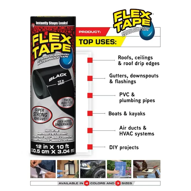 Flex Tape Black Watervast Rubberized Duct Tape 4- x 5-ft