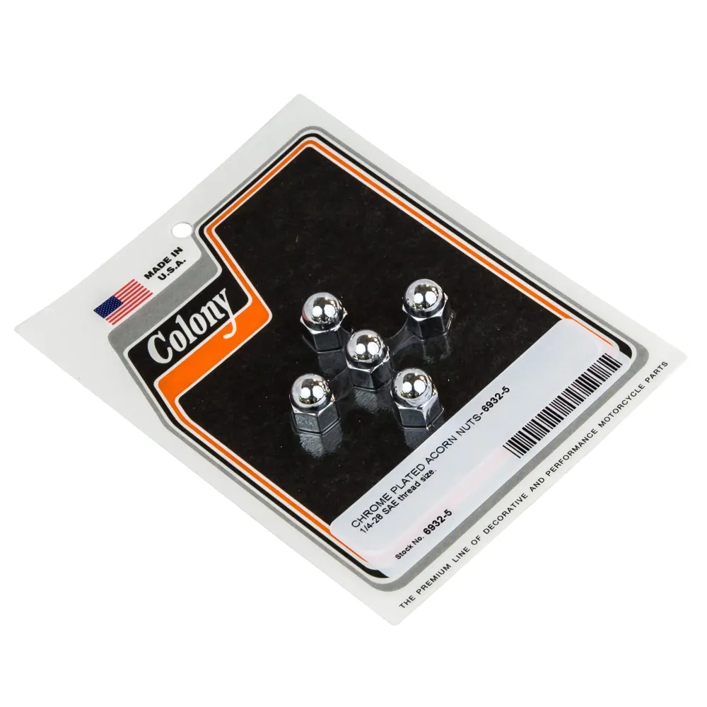 Colony 6932-5 Verchroomd Acorn Nut Fine 1/4 -28 SAE Thread Harley-Davidson