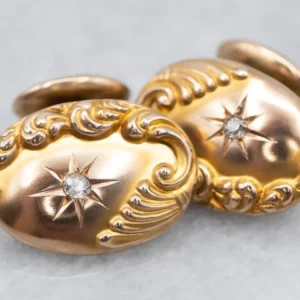 Vliegwiel Bloomed Gouden Art Nouveau Diamond Starburst Cufflinks
