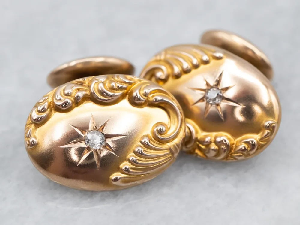 Vliegwiel Bloomed Gouden Art Nouveau Diamond Starburst Cufflinks