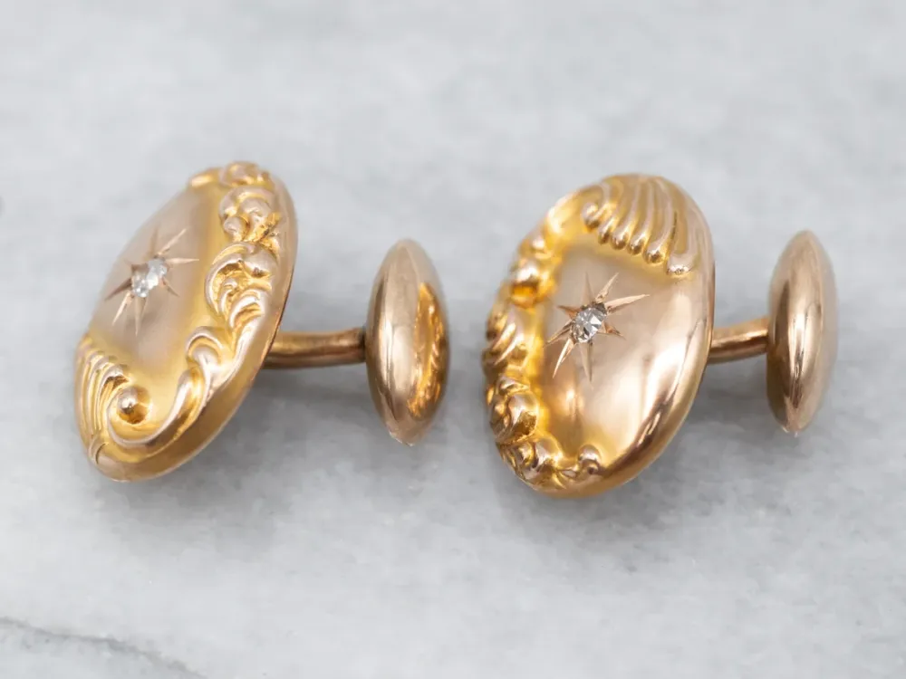 Vliegwiel Bloomed Gouden Art Nouveau Diamond Starburst Cufflinks