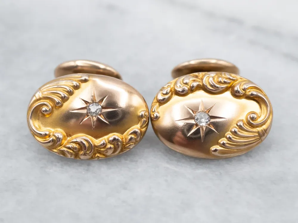 Vliegwiel Bloomed Gouden Art Nouveau Diamond Starburst Cufflinks