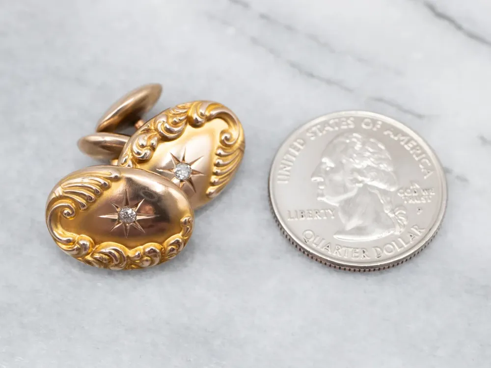 Vliegwiel Bloomed Gouden Art Nouveau Diamond Starburst Cufflinks